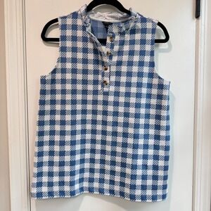 Ann Taylor Women's Sleeveless Top‎ Blue White Gingham Button Down Size S